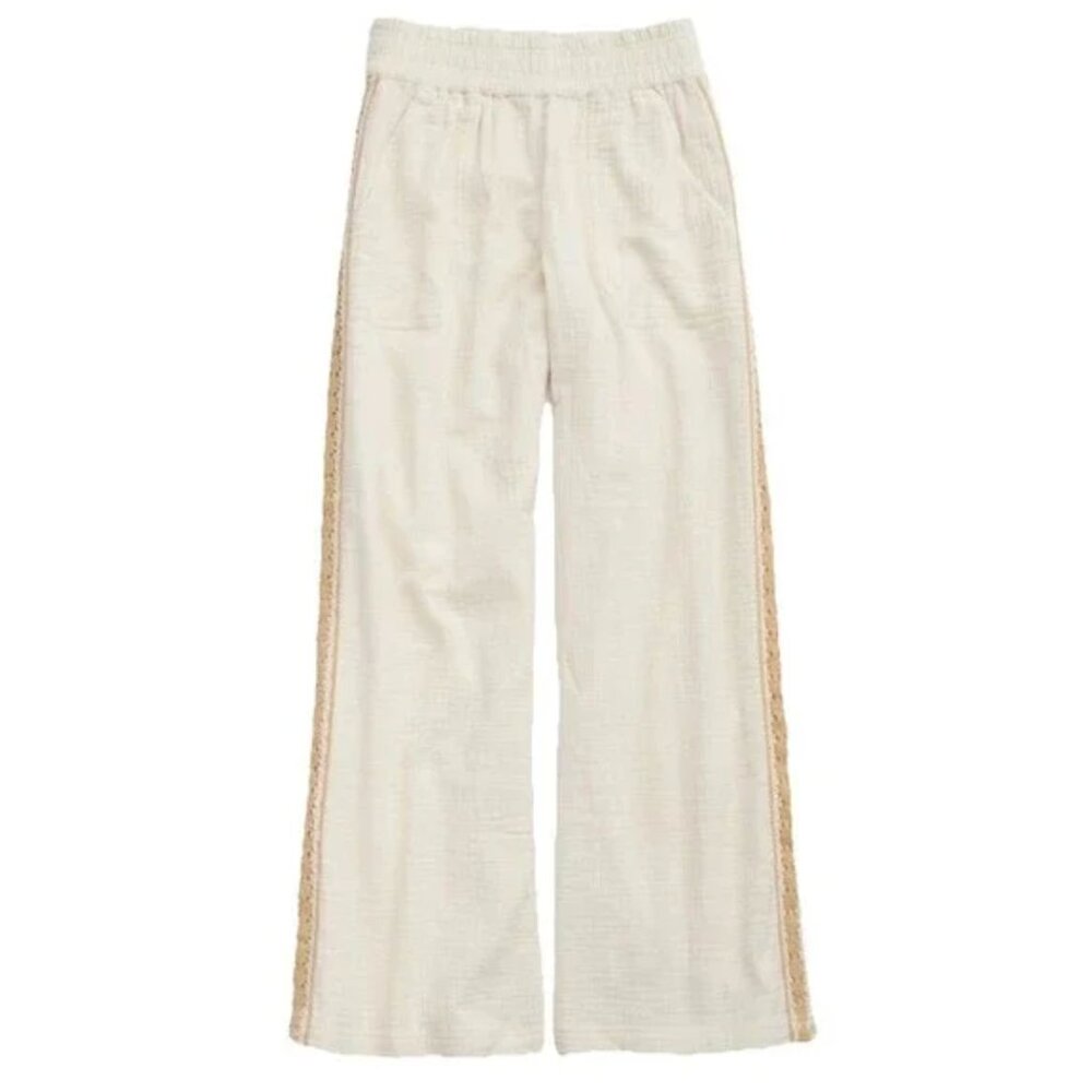 Aerie Summer Reset Cotton Gauze Trouser L Natural Boho Beach Pant Crochet Boho